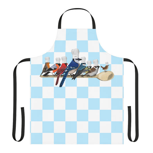 Garden Birds Kitchen Chef Bird Art Apron Blue and White Checkered