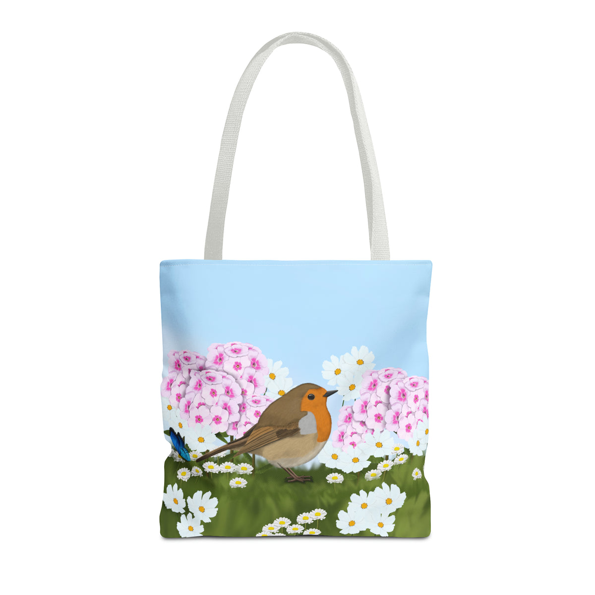 Robin in Summer Flowers Bird Tote Bag 16"x16" - jz.birds