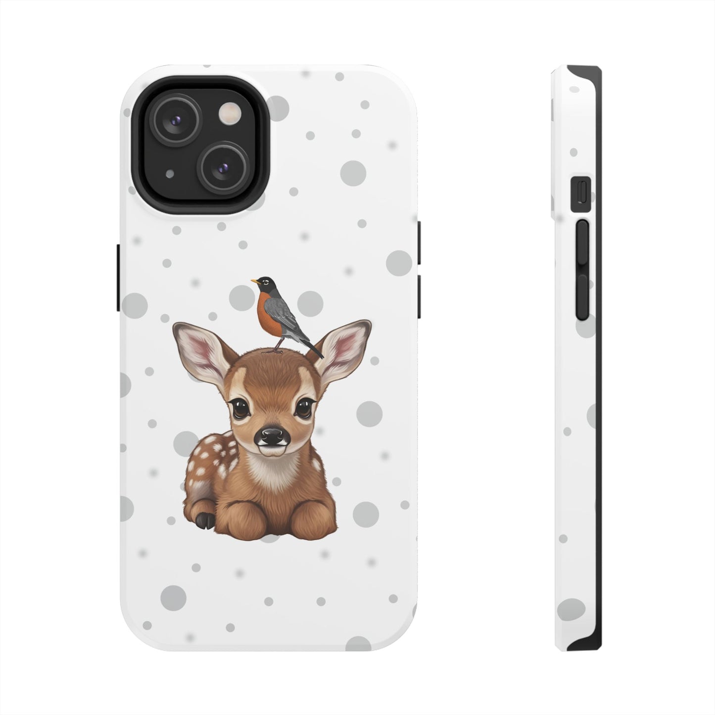 Cute Fawn with American Robin Animal iPhone Case - Dual-Layer PC/TPU Protective Cover for iPhone