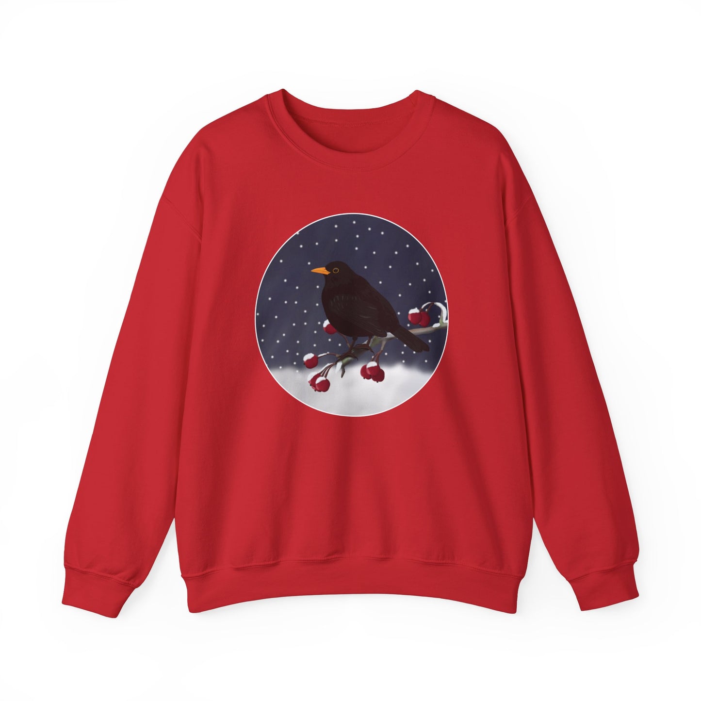 Blackbird on a Winter Branch Birdwatcher Christmas Bird Sweatshirt