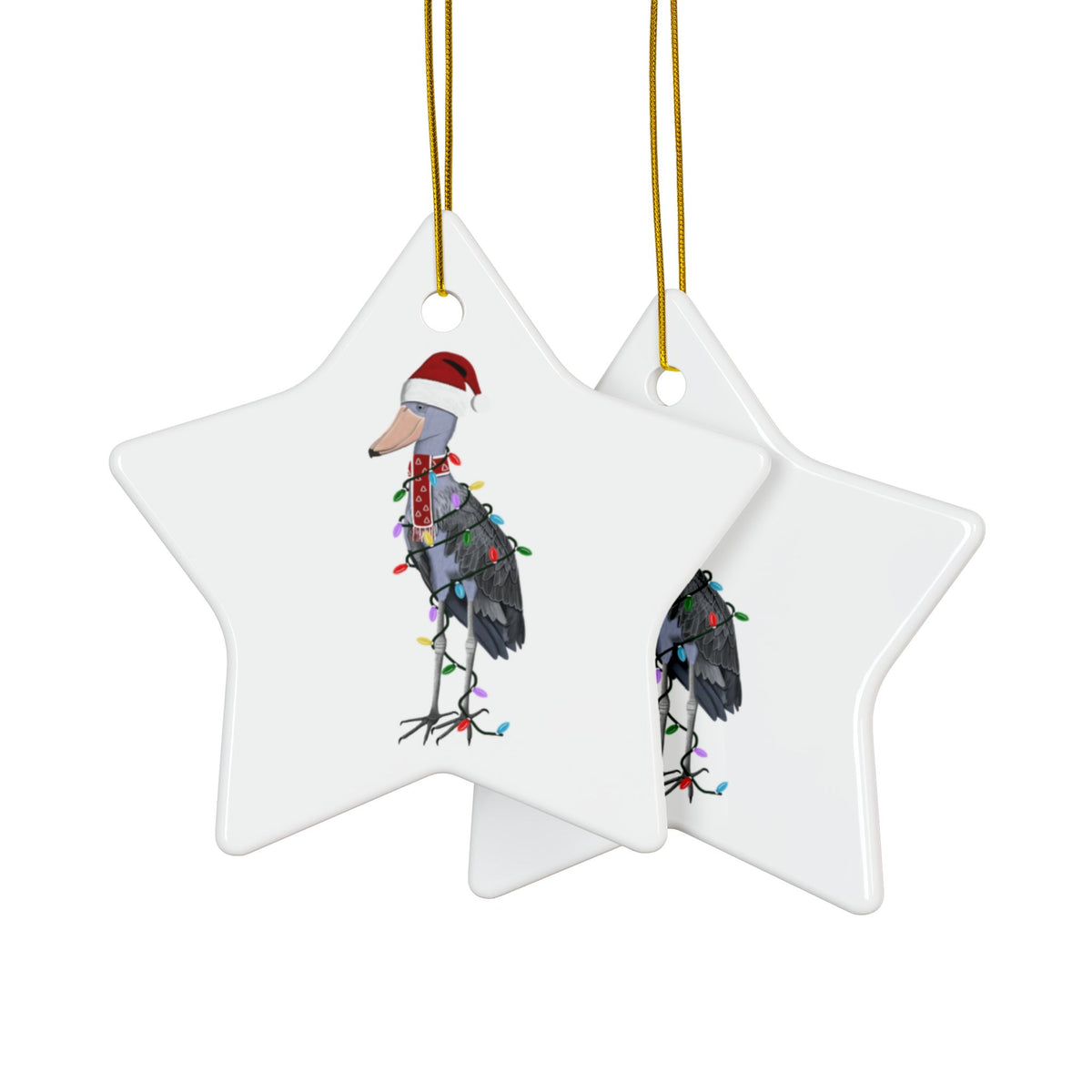 Shoebill as Santa Ceramic Bird Christmas Ornament | Durable Double-Sided Bird Lover Decor