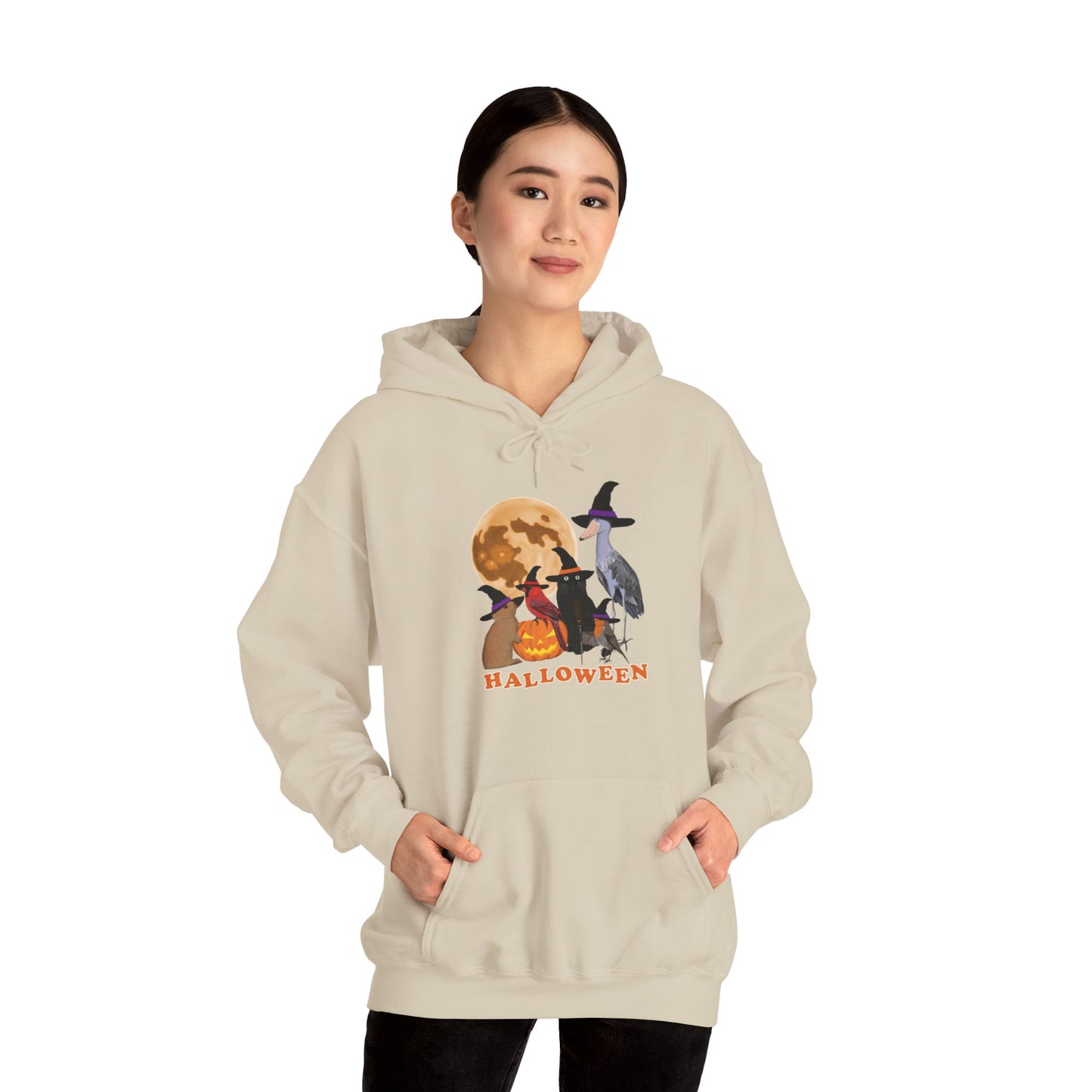Cardinal Robin Shoebill with Cat and Bunny Halloween Bird Hoodie