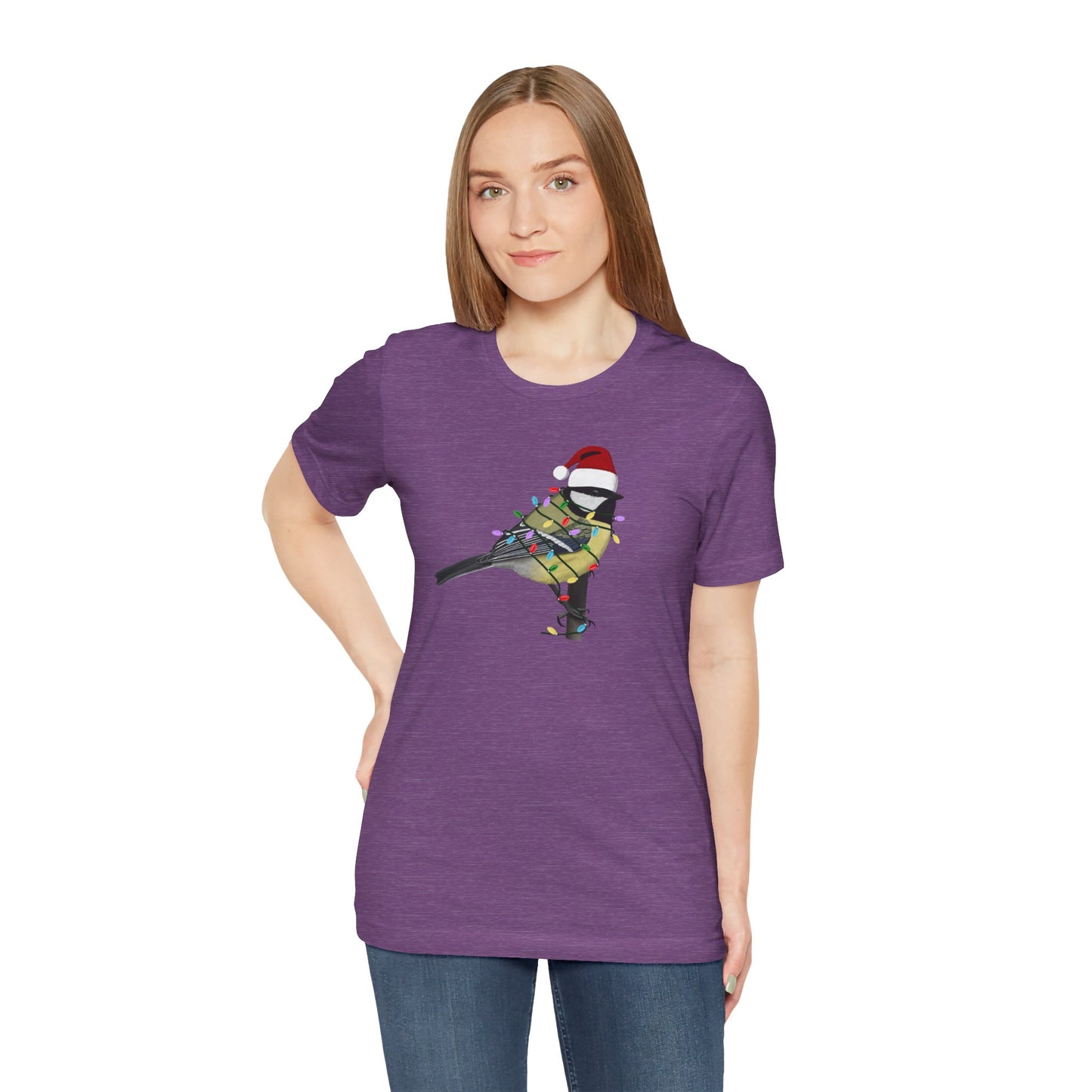 Chickadee with Fairy Lights Christmas Bird T-Shirt