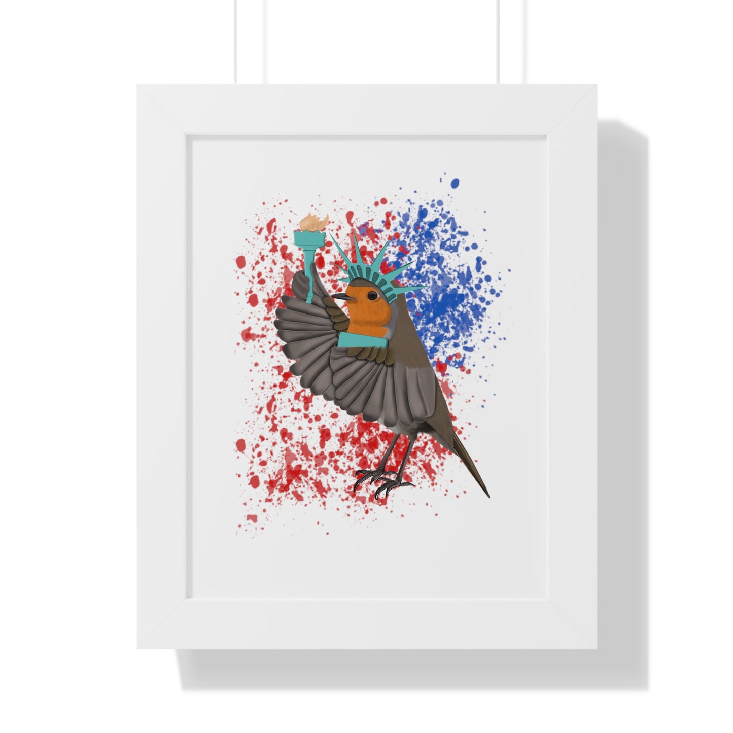 Robin 4th of July Independence Day Statue of Liberty Bird Framed Poster