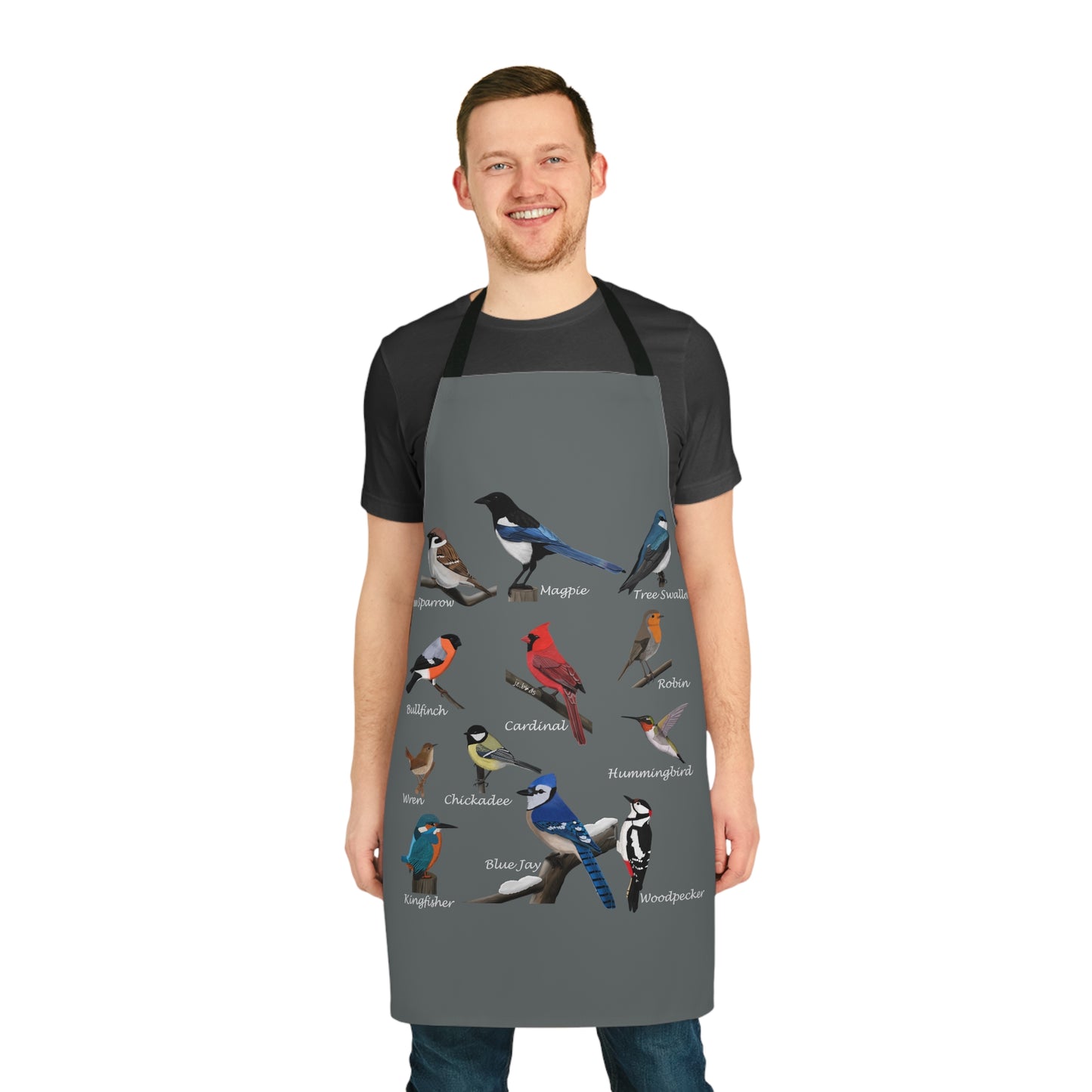 Garden Birds Cardinal Blue Jay Bird Art Apron Dark Grey - jz.birds