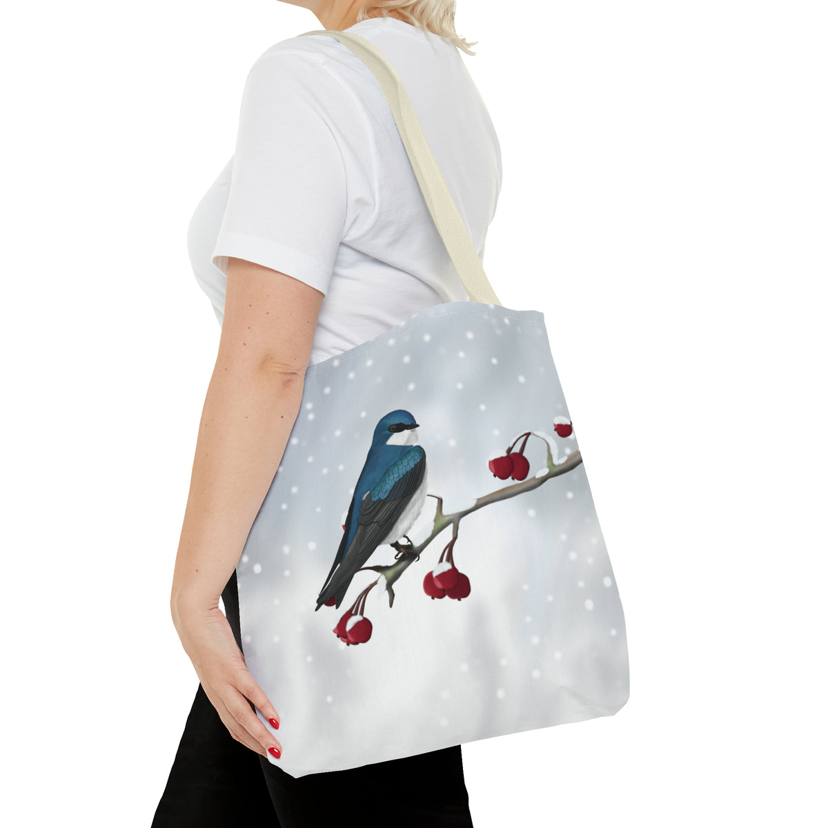 Tree Swallow on a Winter Branch Bird Tote Bag 16"x16" - jz.birds