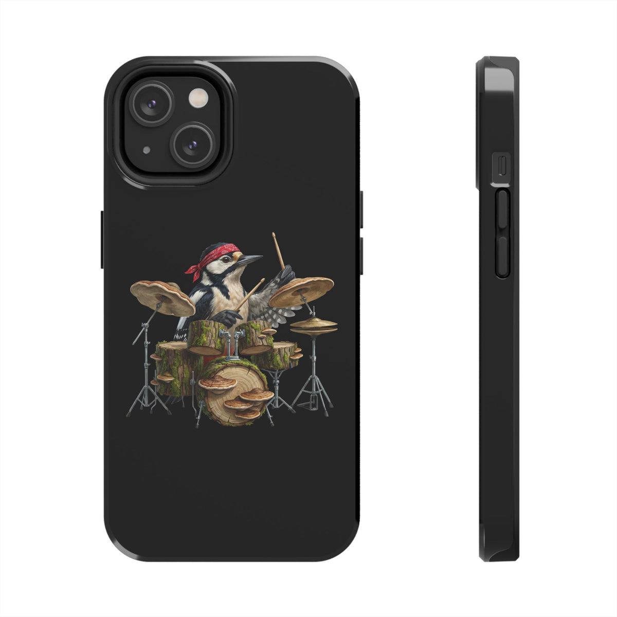 Woodpecker with Drums iPhone Case – Premium Tough Phone Cover Black