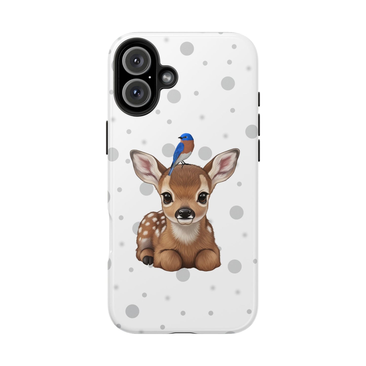Cute Fawn with a Bluebird Animal iPhone Case - Dual-Layer PC/TPU Protective Cover for iPhone