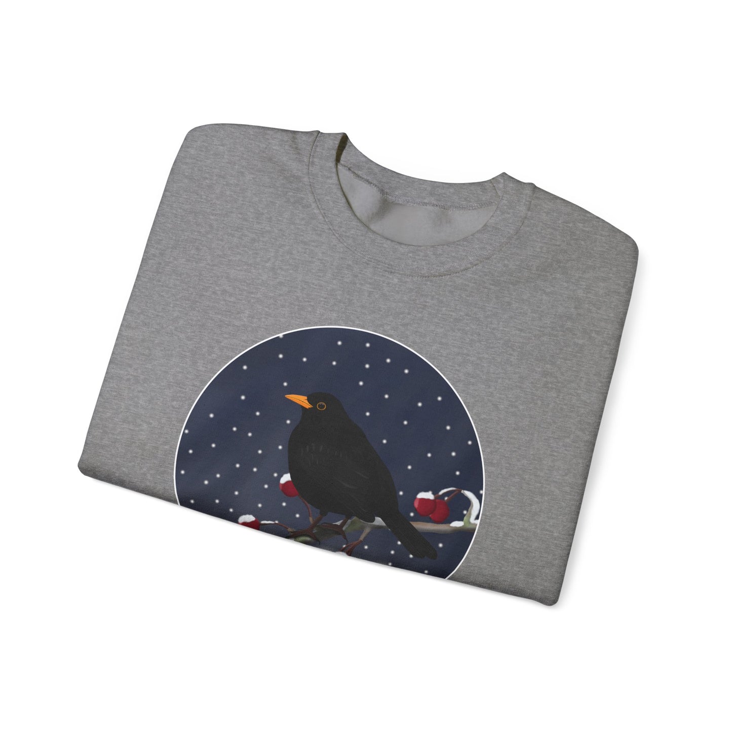 Blackbird on a Winter Branch Birdwatcher Christmas Bird Sweatshirt