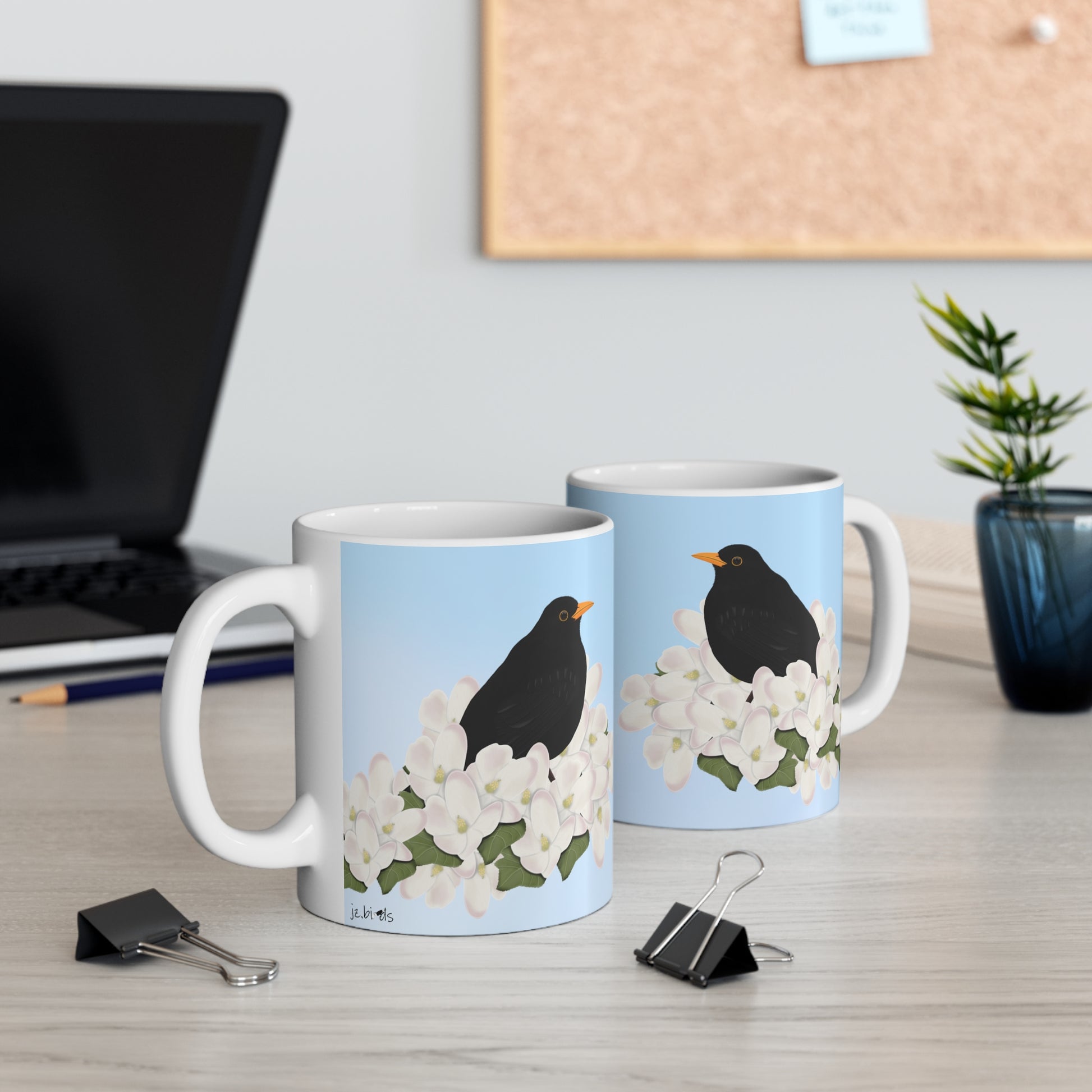 Blackbird Apple Spring Blossoms Bird Ceramic Mug 11oz - jz.birds
