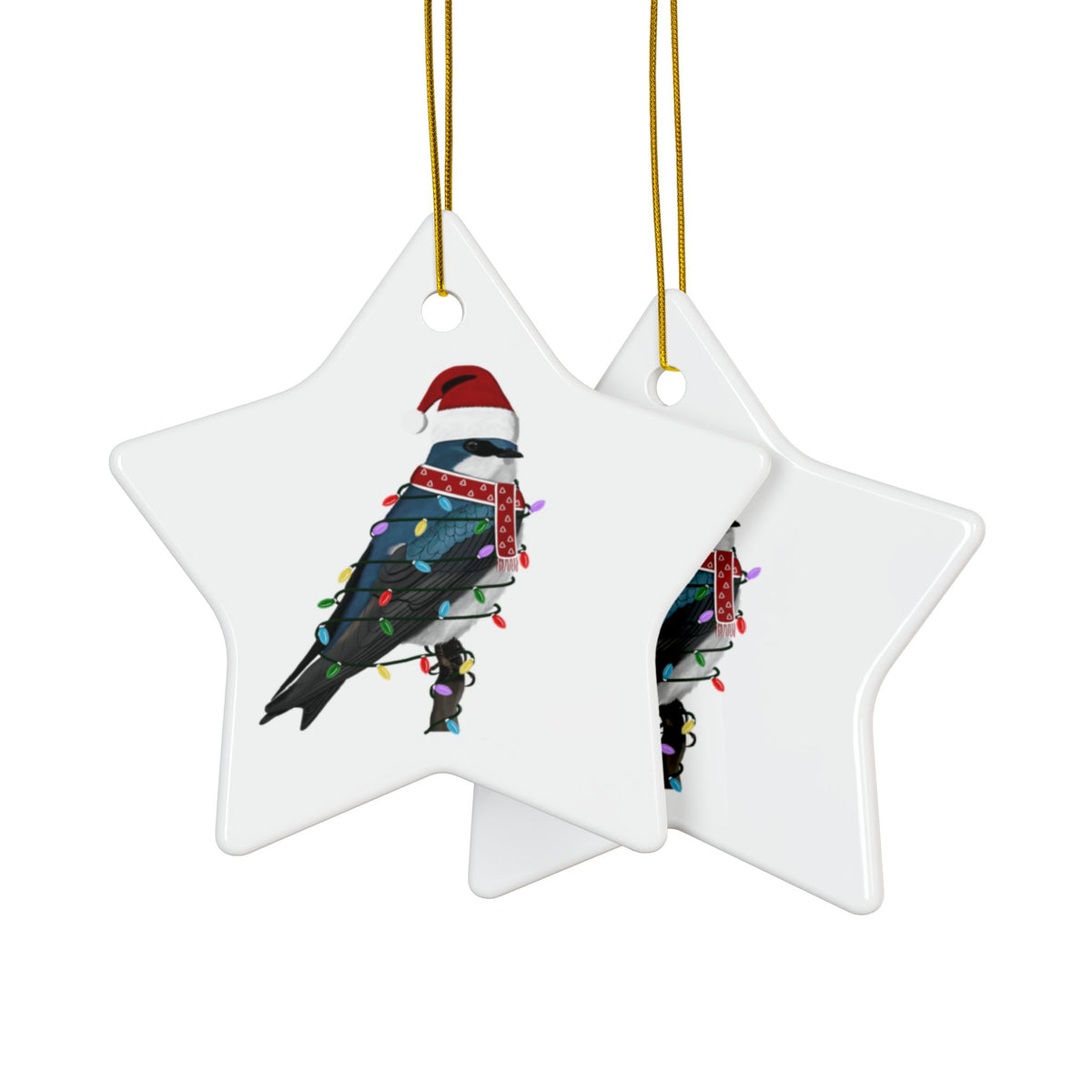 Tree Swallow as Santa Ceramic Bird Christmas Ornament | Durable Double-Sided Bird Lover Decor