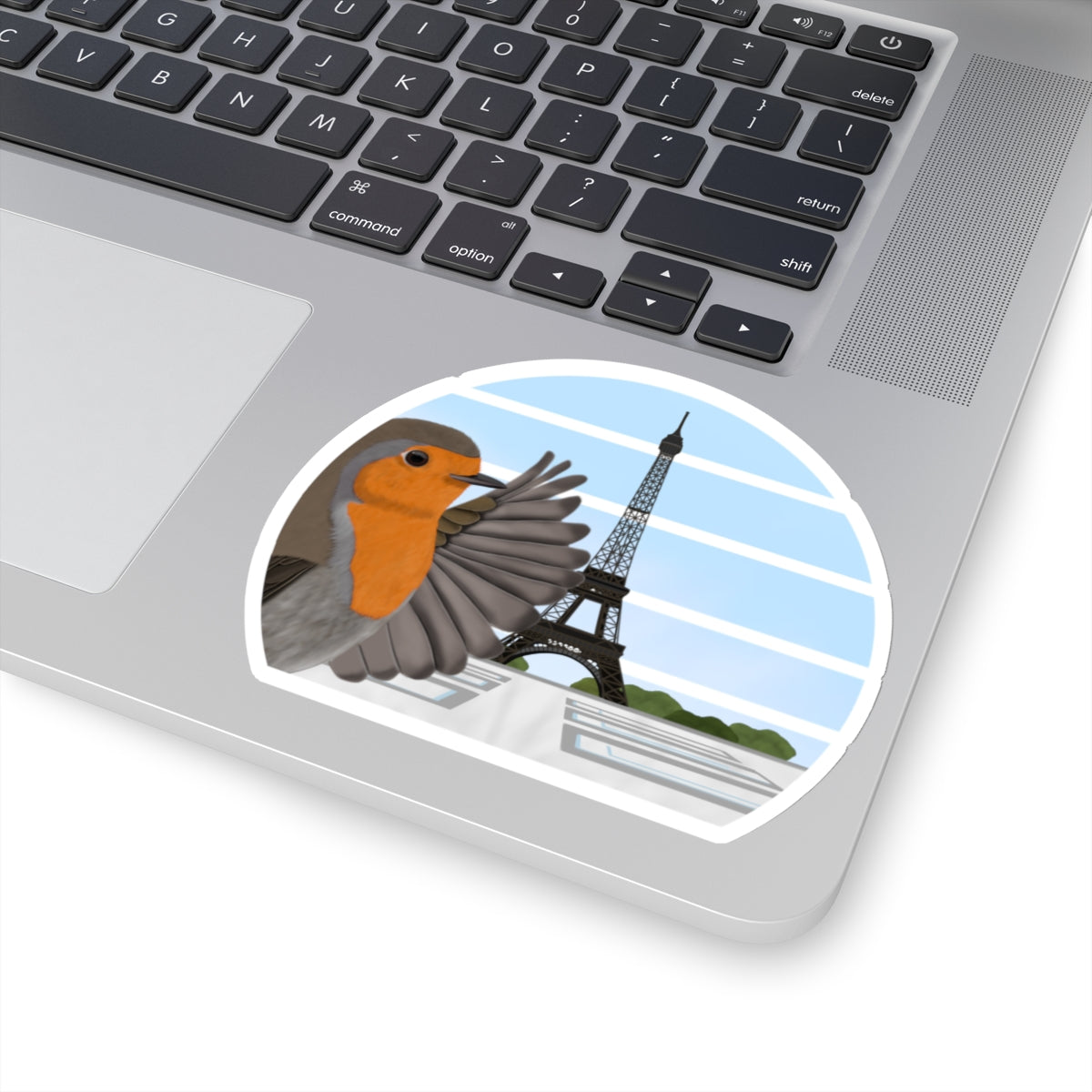 Robin Bird in Paris Eiffel Tower Kiss-Cut Sticker