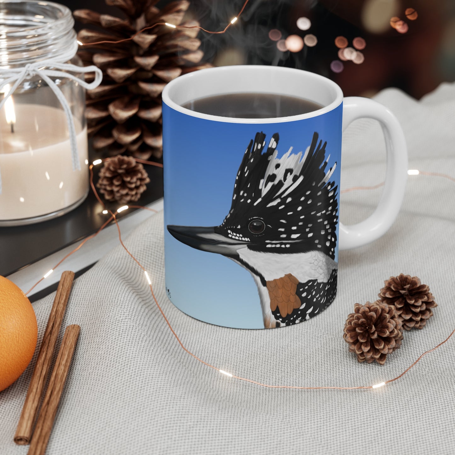 Crested Kingfisher Bird Ceramic Mug 11oz - jz.birds