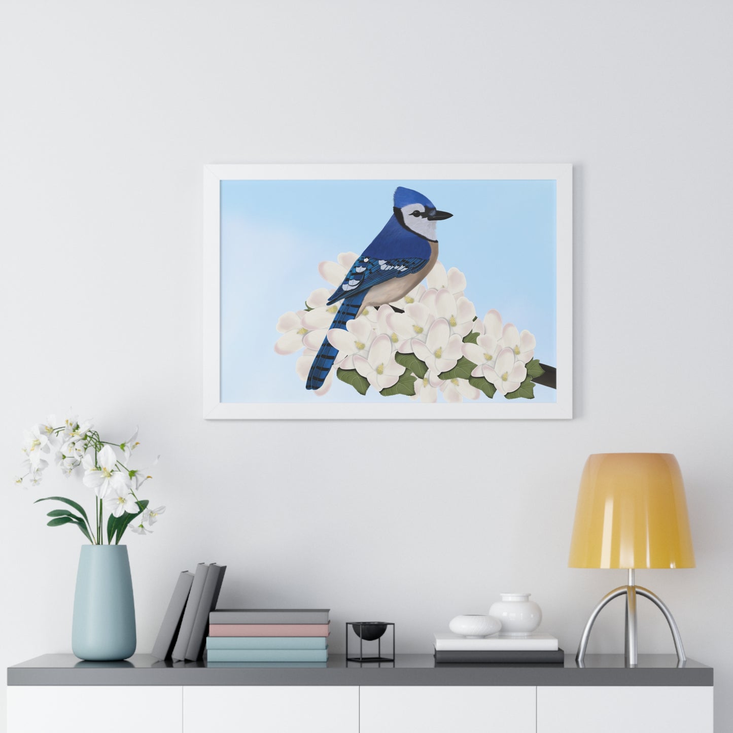 Blue Jay Spring Blossoms Bird Framed Poster