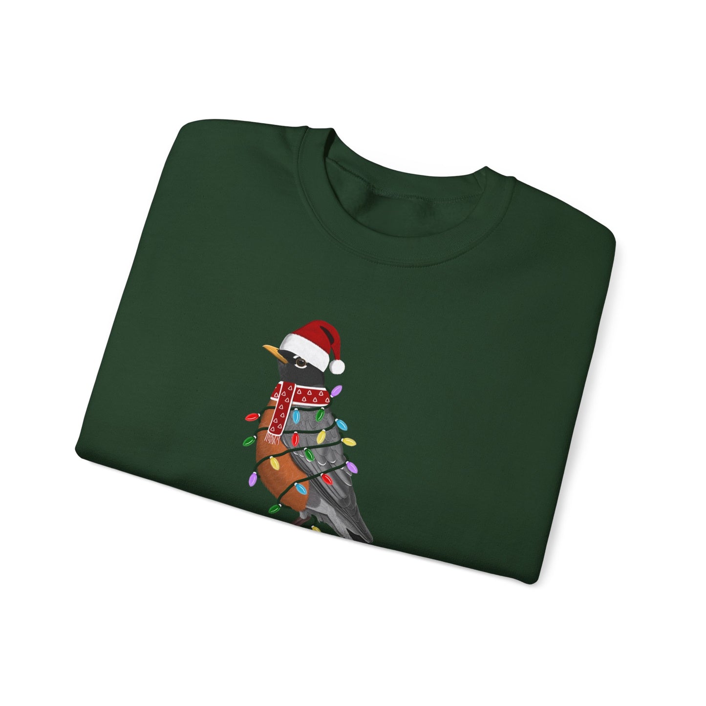 Robin with Fairy Lights as Santa Happy Holidays Birdwatcher Christmas Bird Sweatshirt