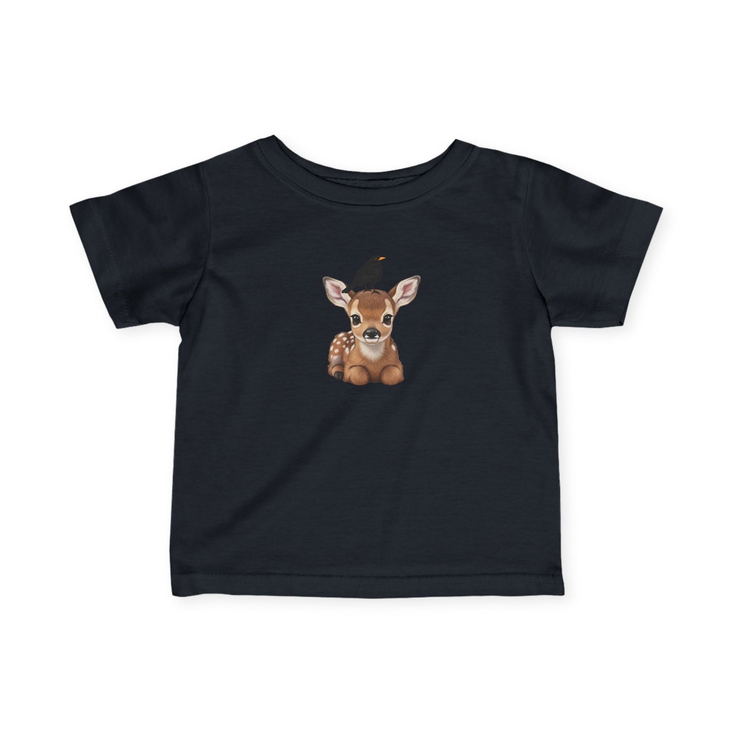 Rehkitz mit Amsel Baby T-Shirt Süßes Tiermotiv