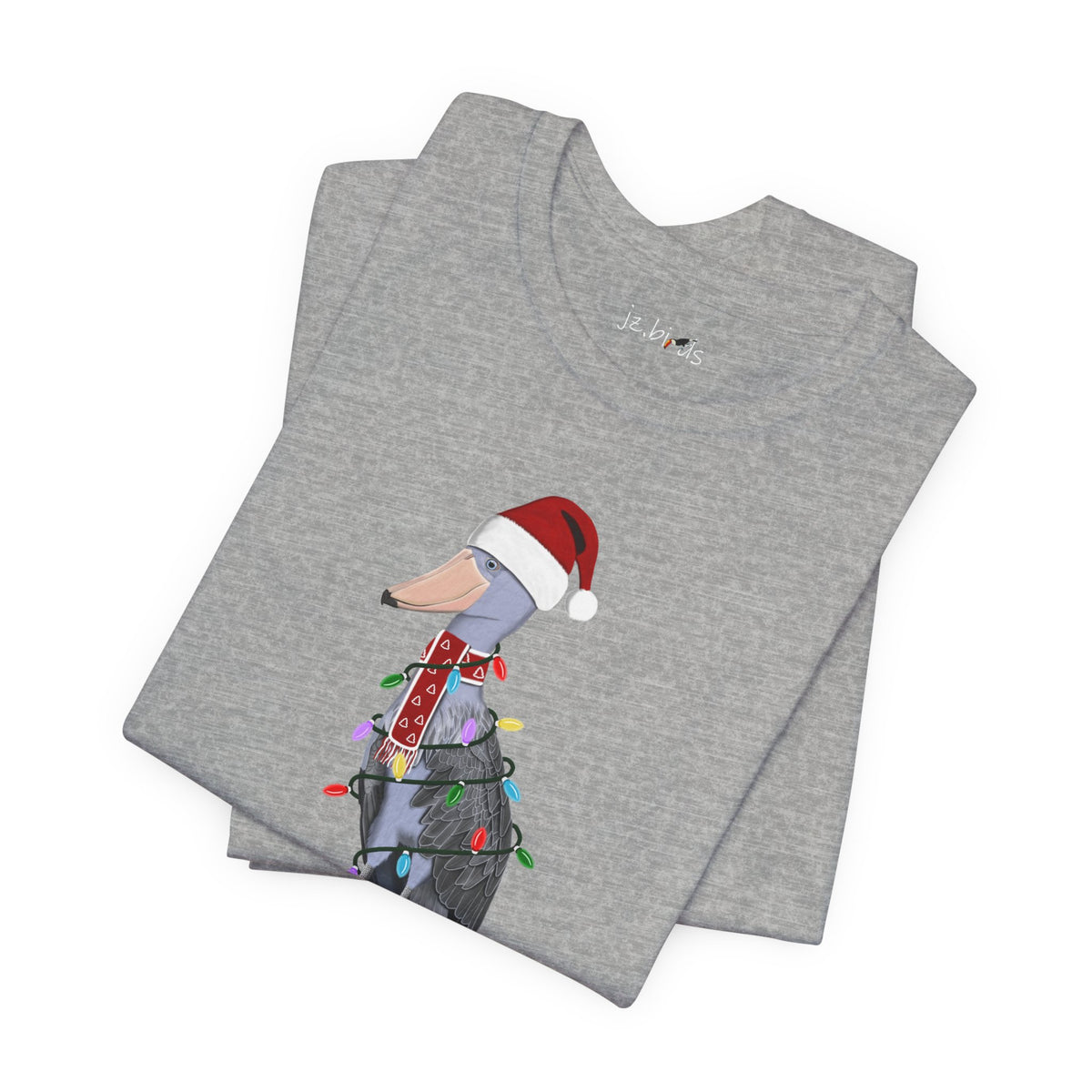 フェアリーライト付きハシビロコウのクリスマスバードTシャツ