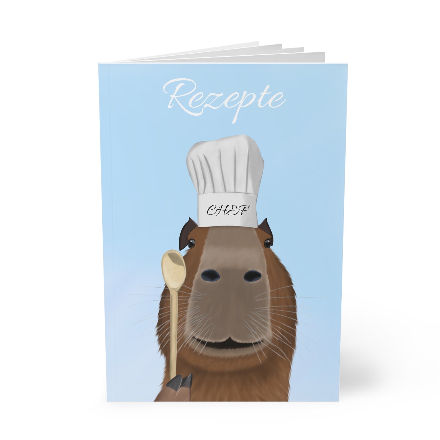 Capybara mit Kochmütze und Kochlöffel A5 Softcover Notizbuch 150 Seiten Liniert