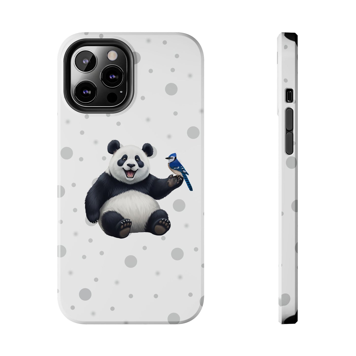 Cute Panda Bear with a Blue Jay Animal iPhone Case - Dual-Layer PC/TPU Protective Cover for iPhone