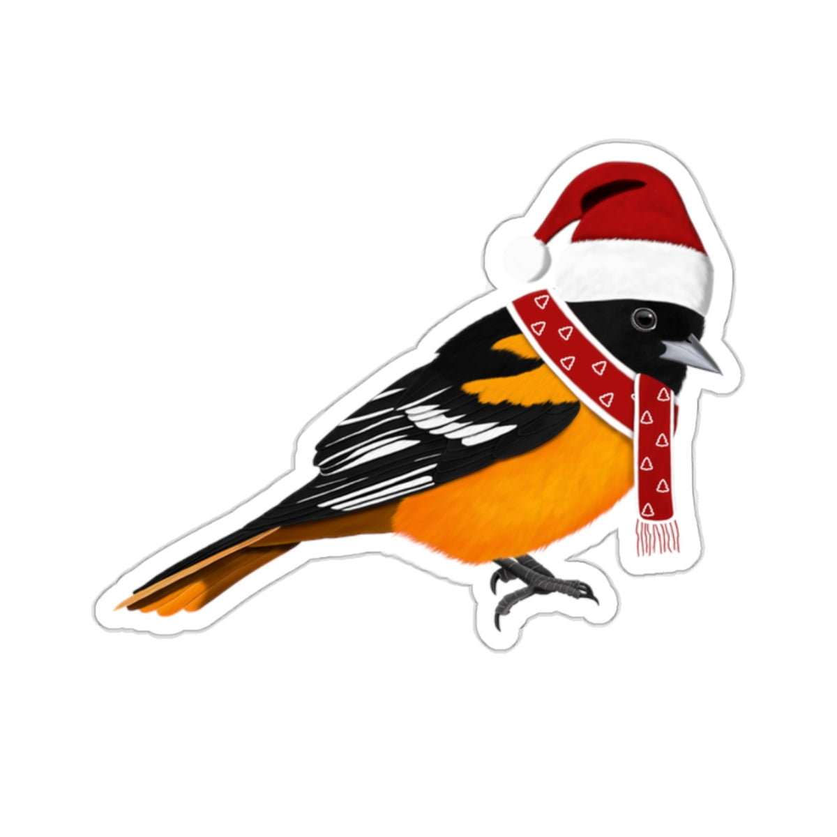 Baltimore Oriole Paper products – with Santa Claus Hat and Scarf Christmas Bird Sticker