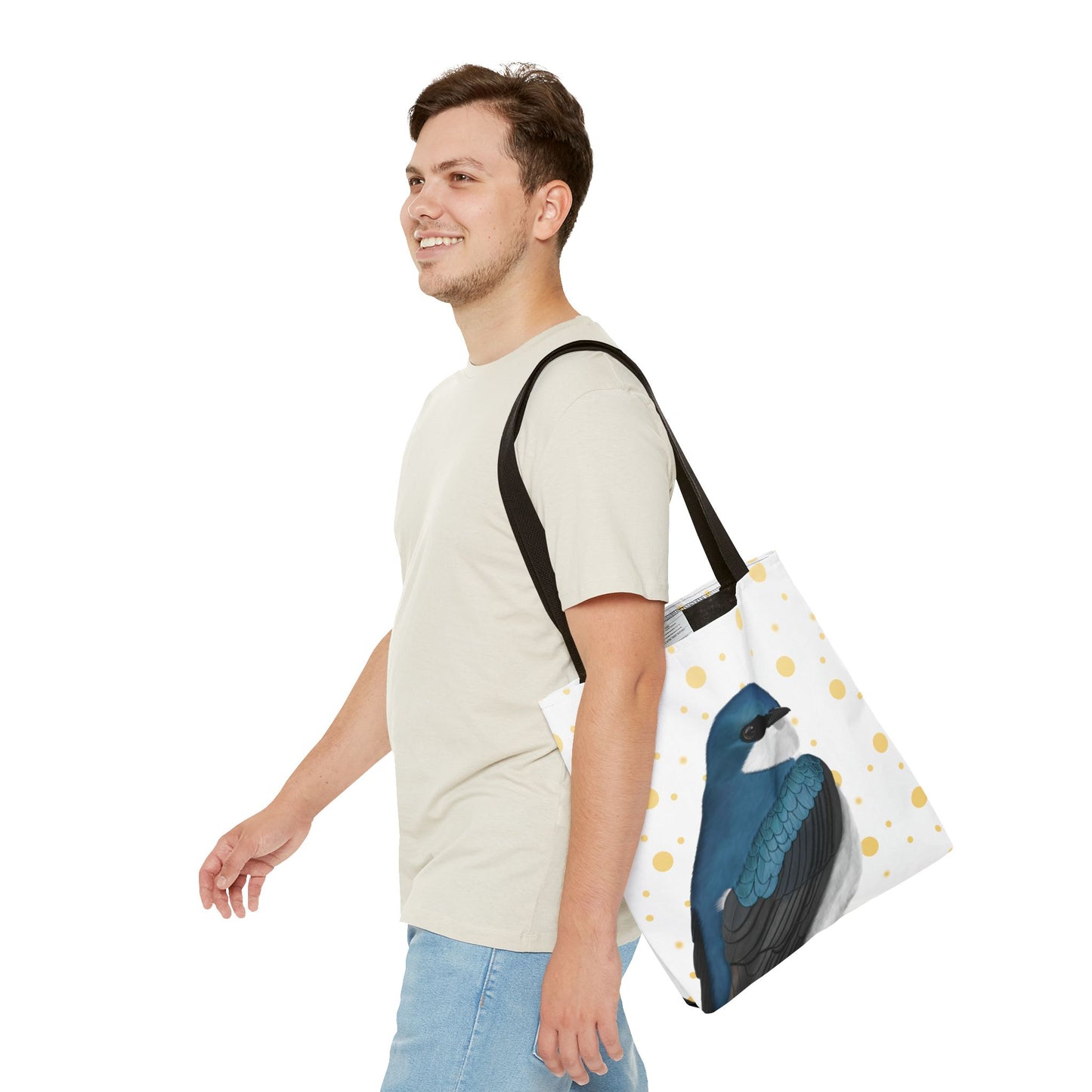 Tree Swallow Golden Dots Bird Tote Bag 16"x16" White