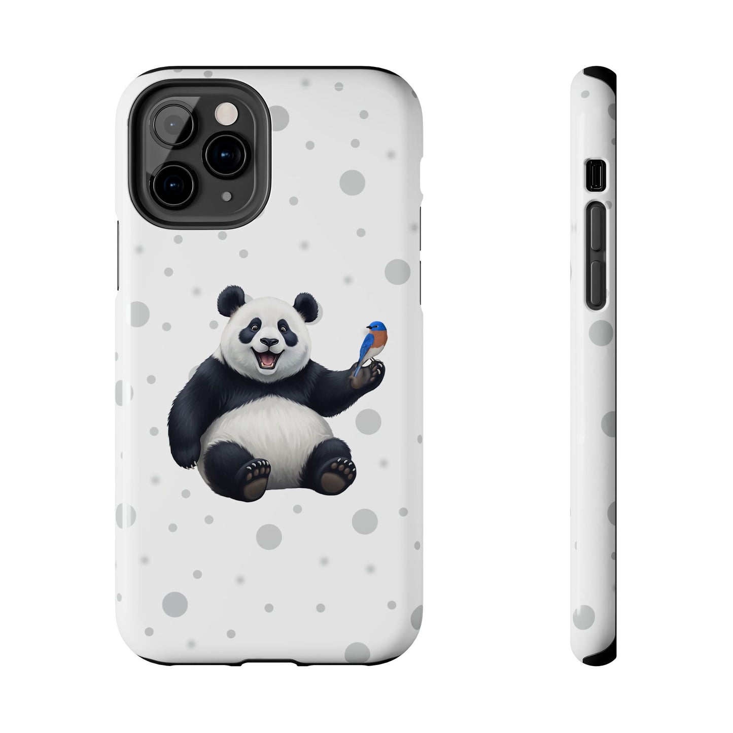 Cute Panda Bear with a Bluebird Animal iPhone Case - Dual-Layer PC/TPU Protective Cover for iPhone