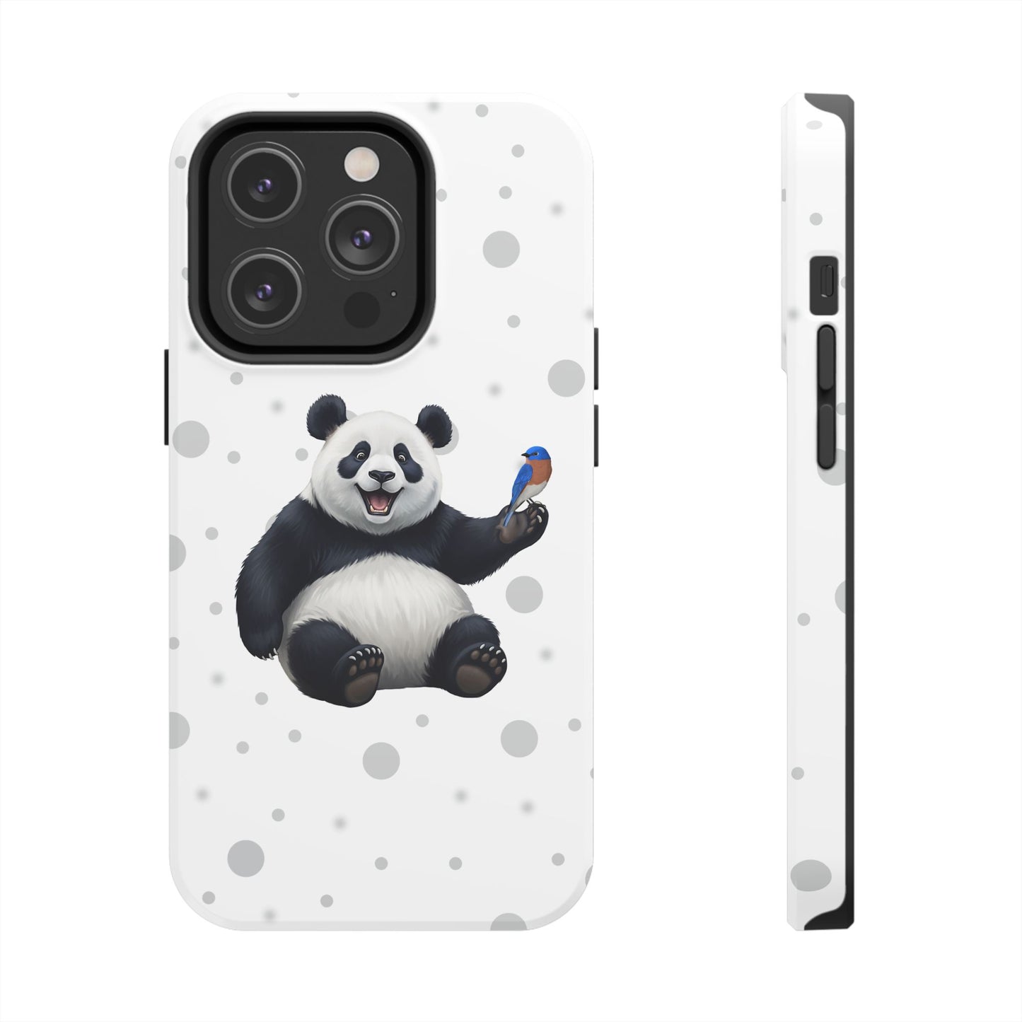 Cute Panda Bear with a Bluebird Animal iPhone Case - Dual-Layer PC/TPU Protective Cover for iPhone