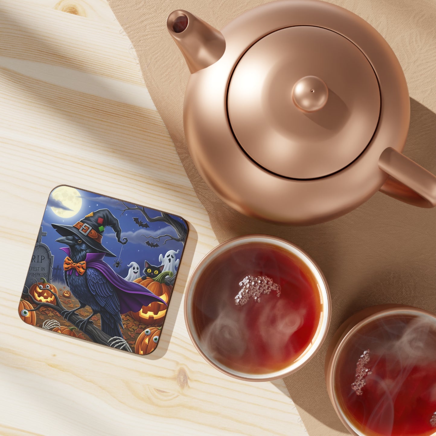 Halloween Bird Coasters | Raven & Cat Funny Design Coasters