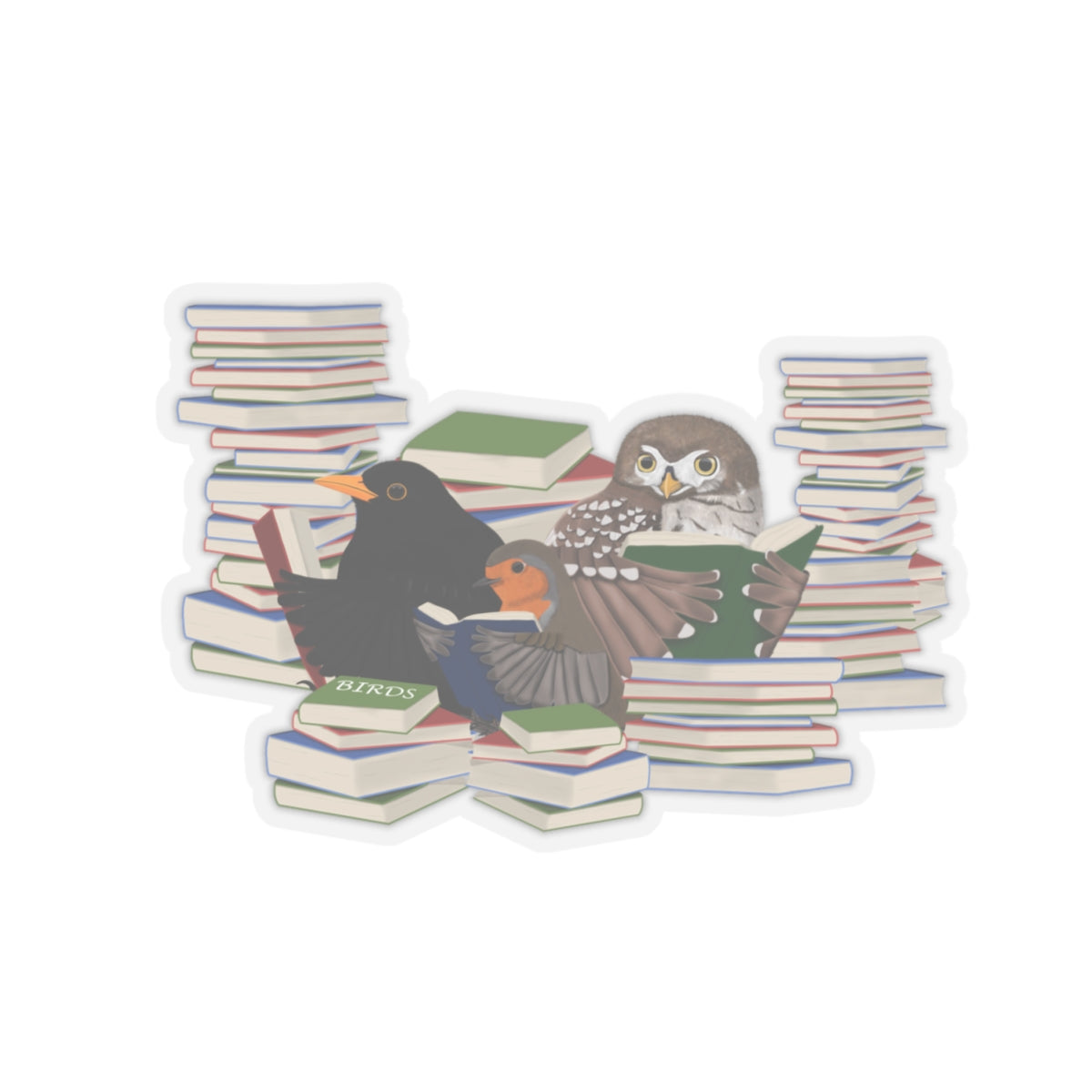 Robin Blackbird Owl Birds and Books Birdlover Bookworm Sticker