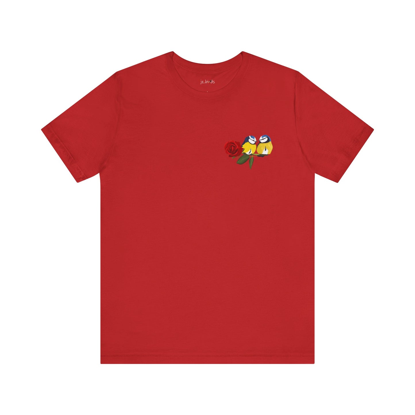 Valentine's Day Blue Titmice on Rose Unisex Tee