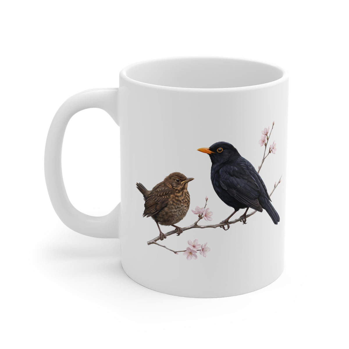 Amsel mit Ästling Premium Keramiktasse | Geschenk für Vogelbeobachter