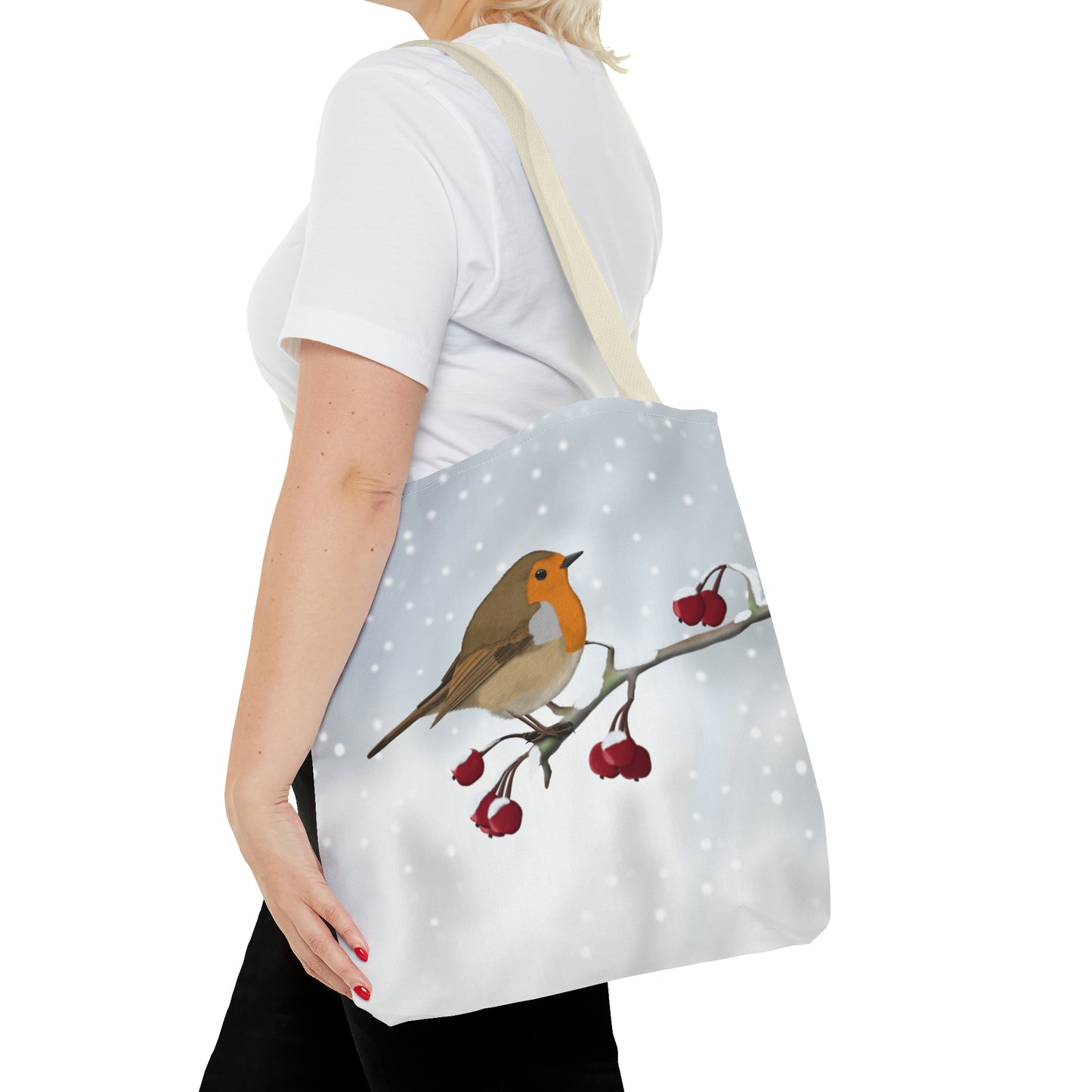 Robin on a Winter Branch Bird Tote Bag 16"x16" - jz.birds