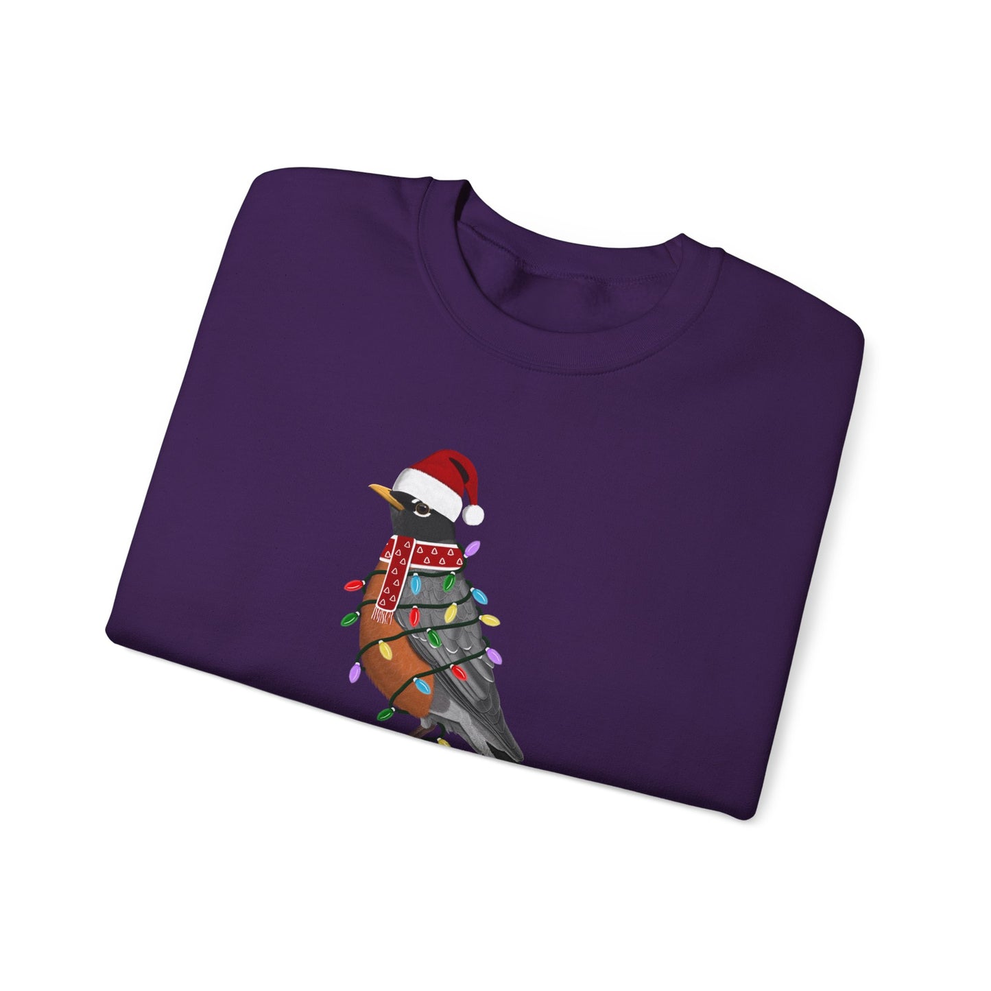 Robin with Fairy Lights as Santa Happy Holidays Birdwatcher Christmas Bird Sweatshirt