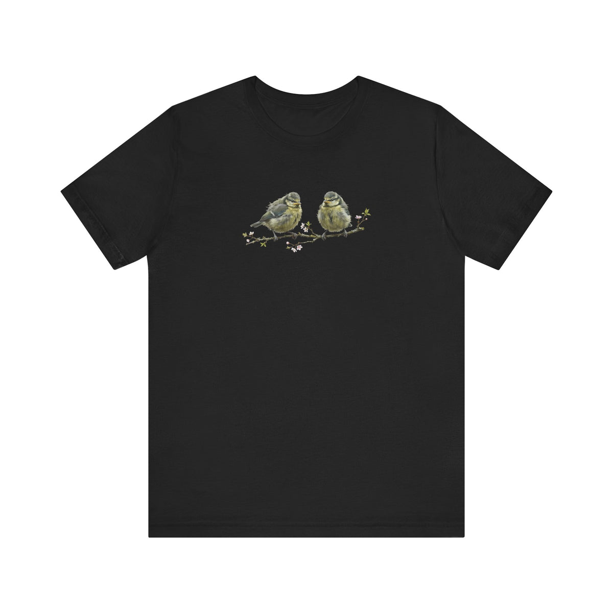 Blue Titmouse Fledgling T-Shirt | Spring Blossoms Unisex Graphic Tee for Bird Watchers