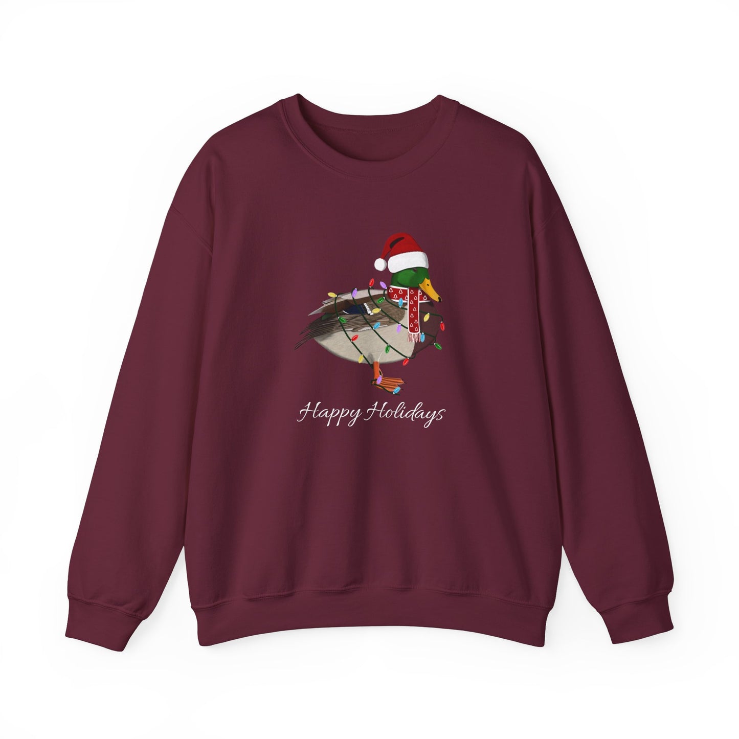 Mallard with Fairy Lights as Santa Happy Holidays Birdwatcher Christmas Bird Sweatshirt