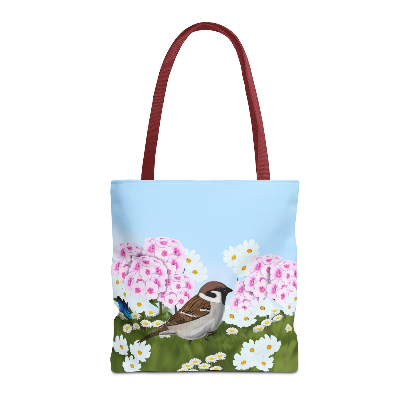 Tree Sparrow in Summer Flowers Bird Tote Bag 16"x16" - jz.birds