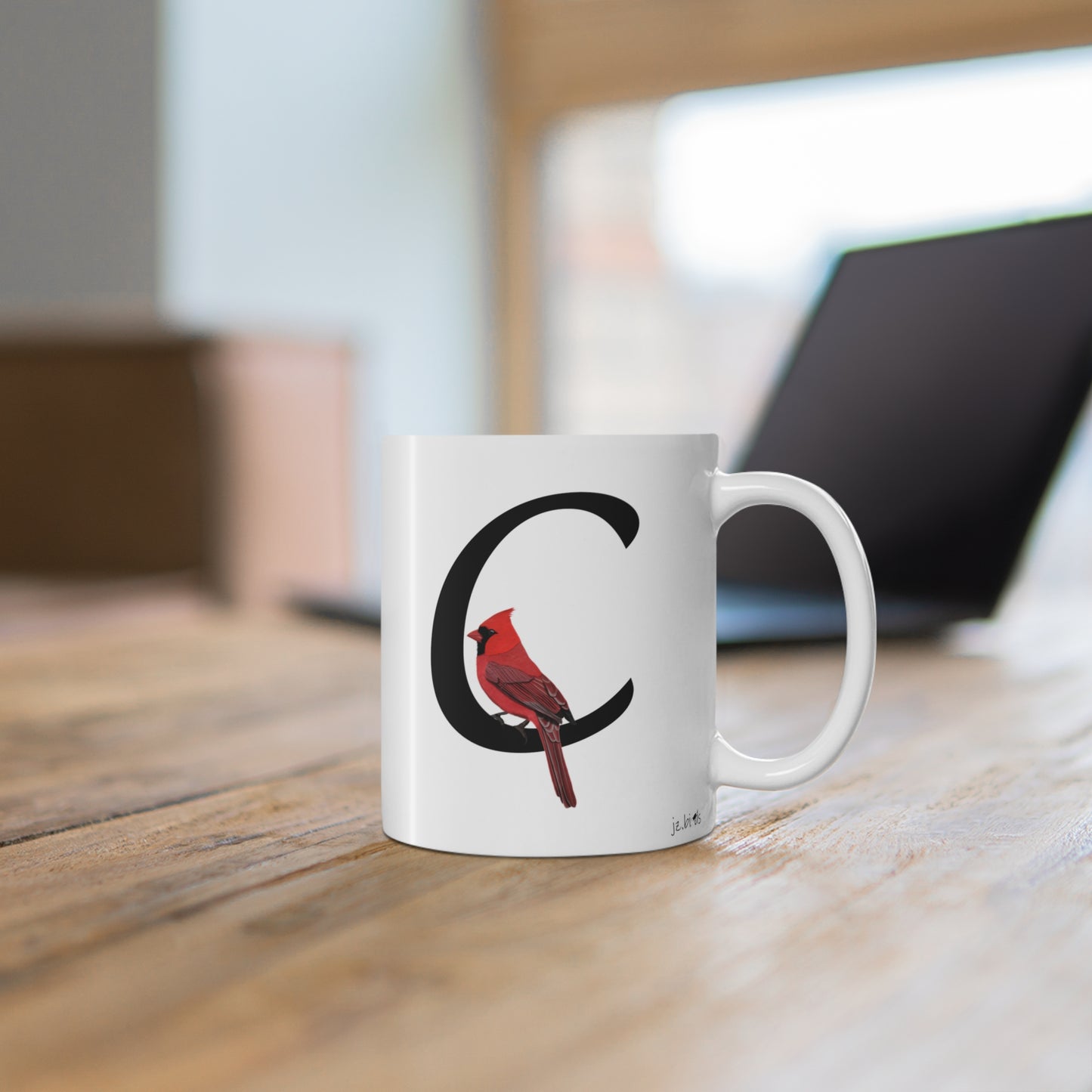 Cardinal Letter C Bird Ceramic Mug 11oz White
