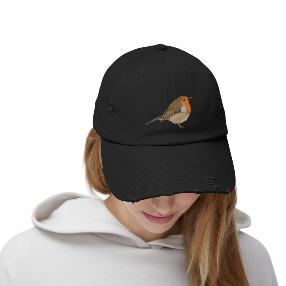 European Robin Bird Art Distressed Cap – Accessories, Hats