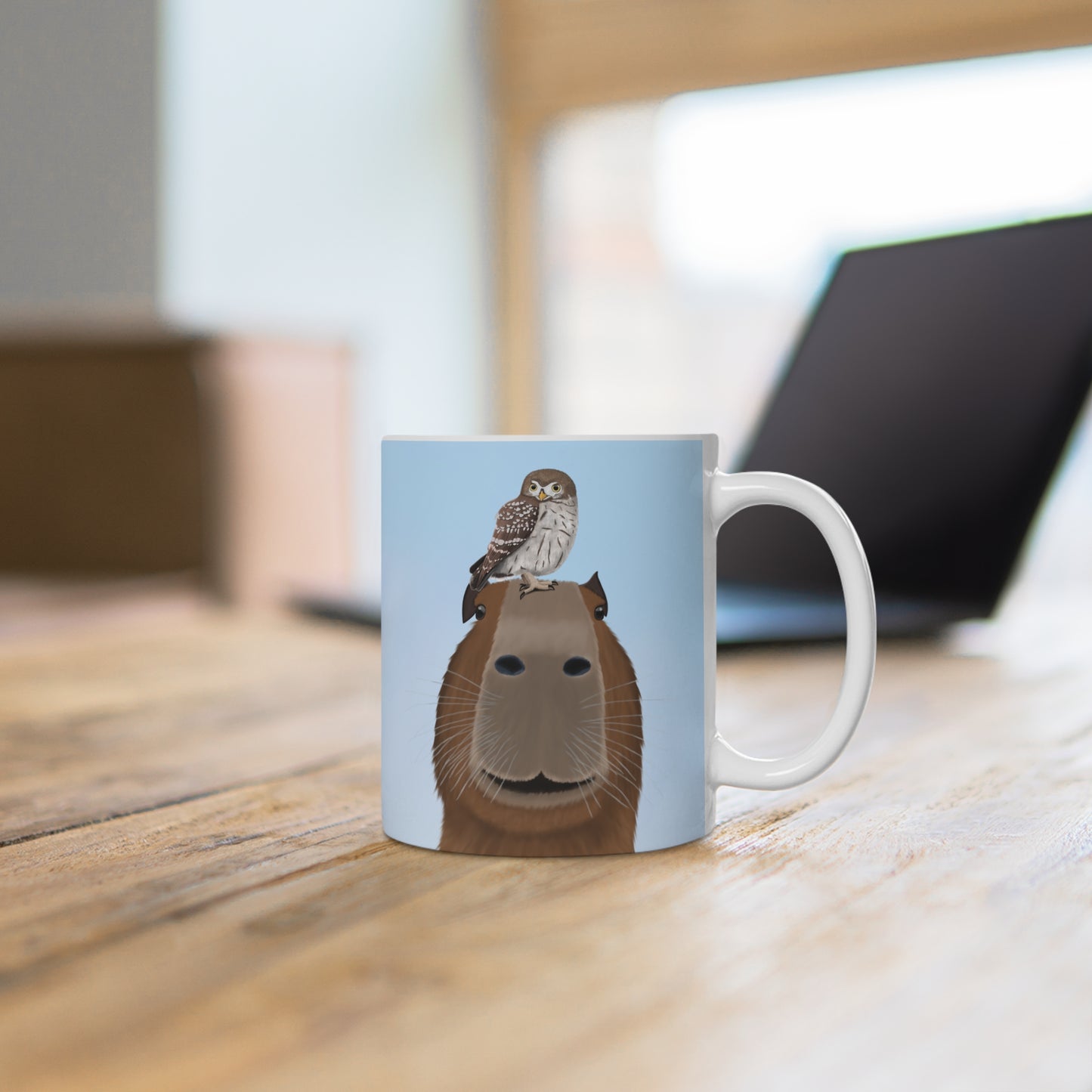 Capybara mit Eule Lustige Vogel Tasse
