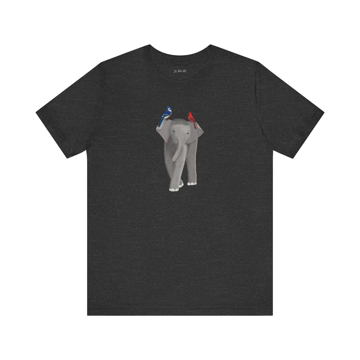 Elephant with Birds Cardinal Blue Jay Birding & Birdwatching T-Shirt