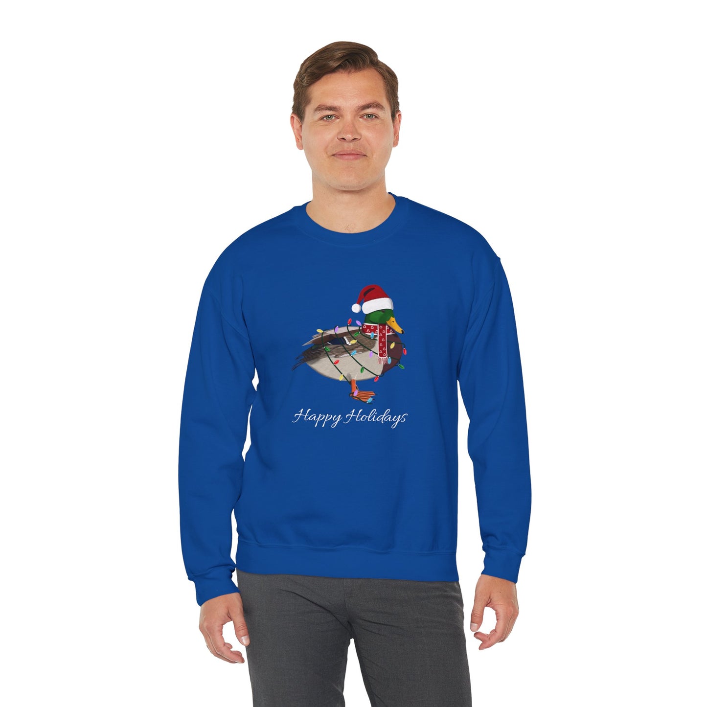 Mallard with Fairy Lights as Santa Happy Holidays Birdwatcher Christmas Bird Sweatshirt