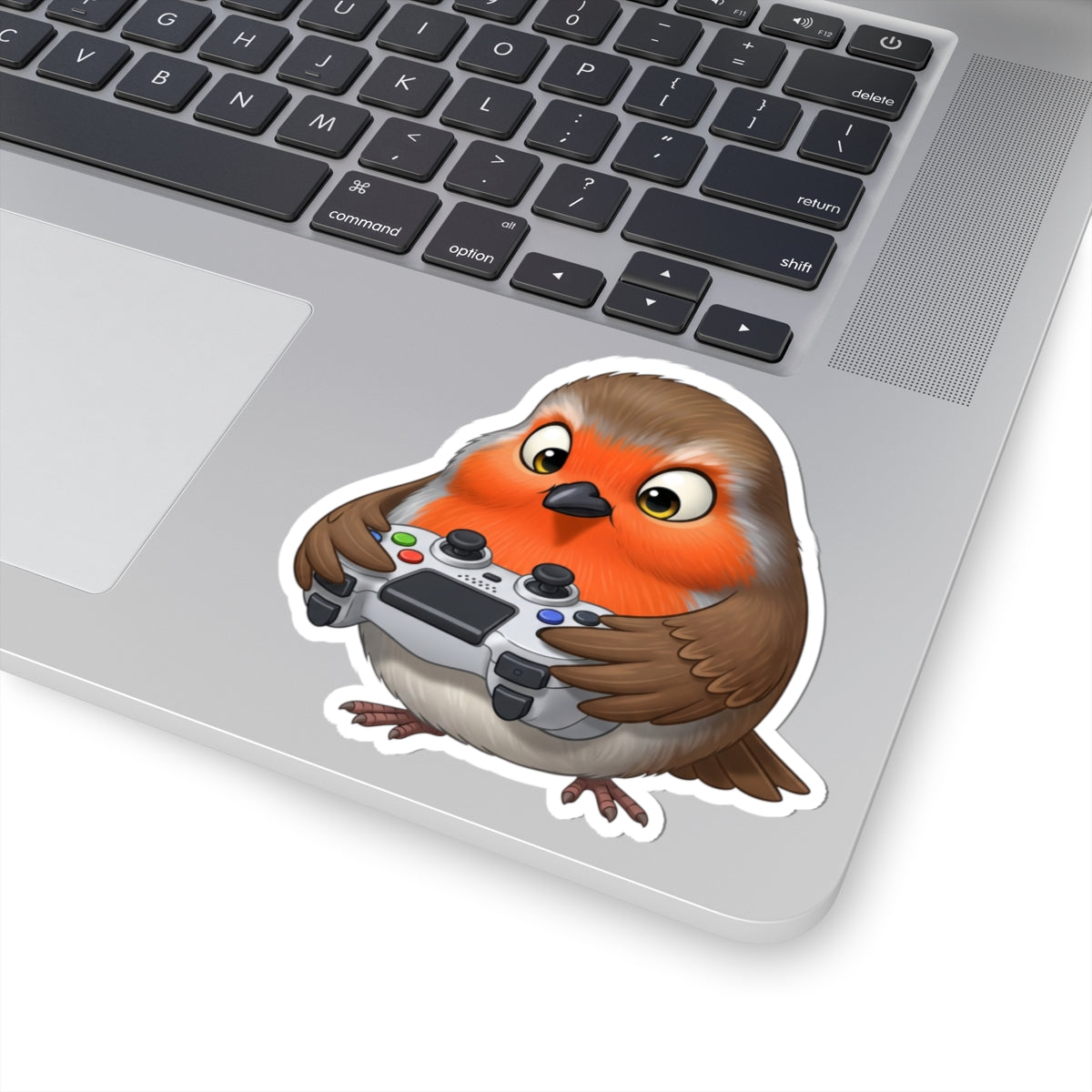 Robin Playing Video Games Kiss-Cut Sticker for Bird Watchers and Gaming Lovers