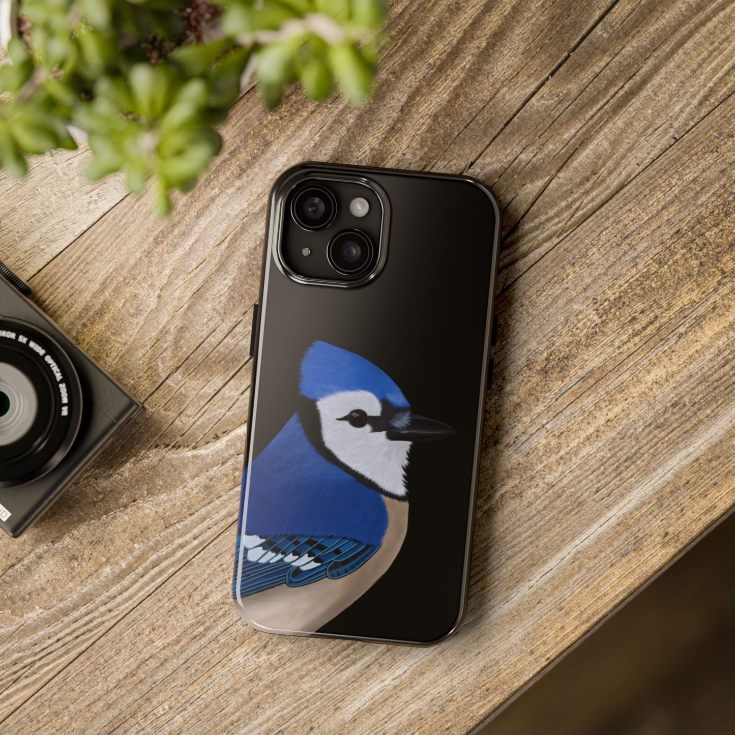 Blue Jay Bird Art Tough Phone Case Black