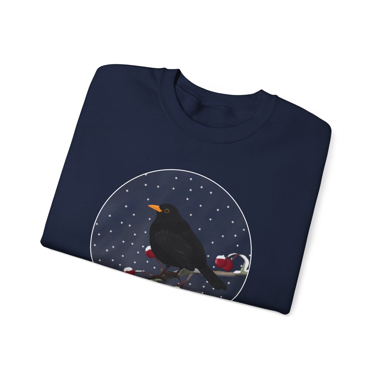 Blackbird on a Winter Branch Birdwatcher Christmas Bird Sweatshirt