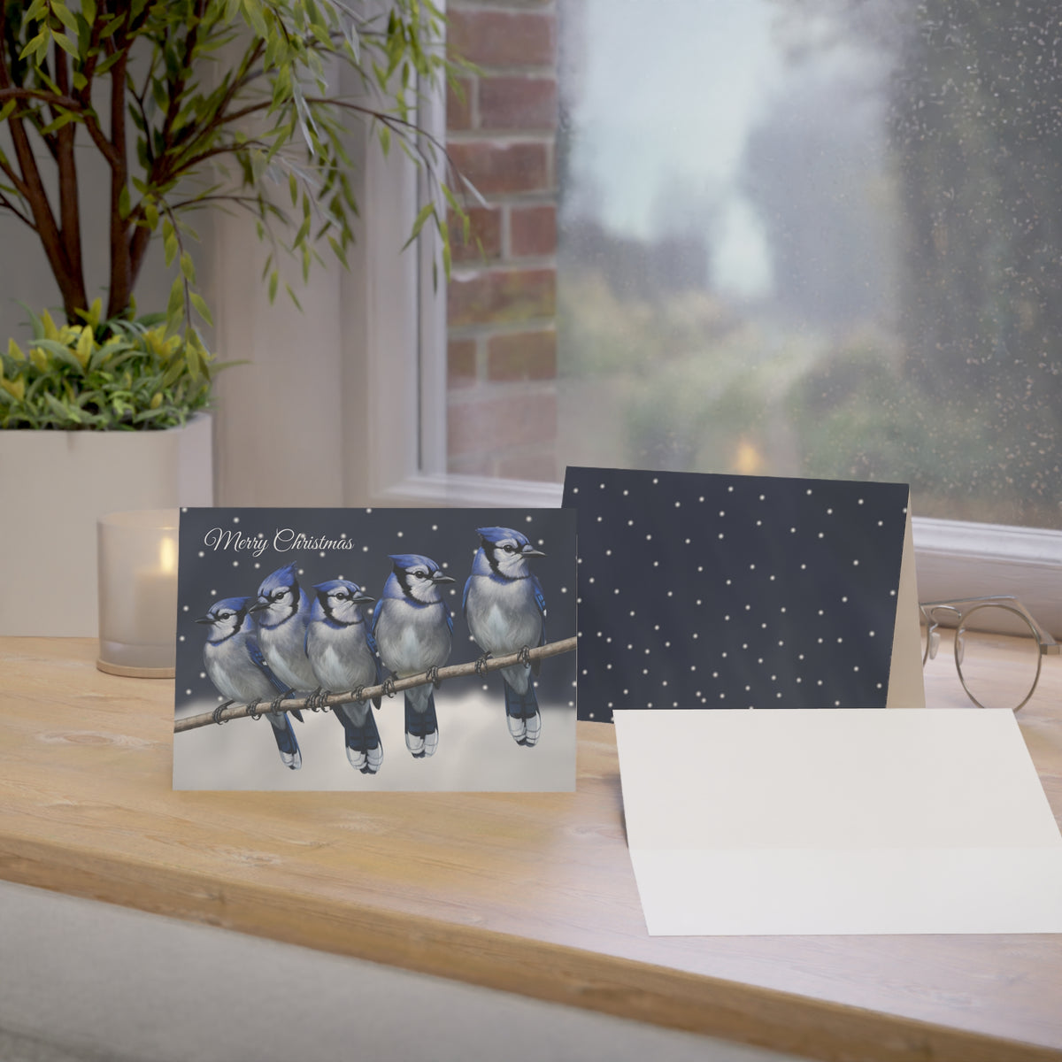 Blue Jay Paper products – Jays Bird Art Premium Christmas Card 7x5" | Double-Sided Matte Holiday Greeting