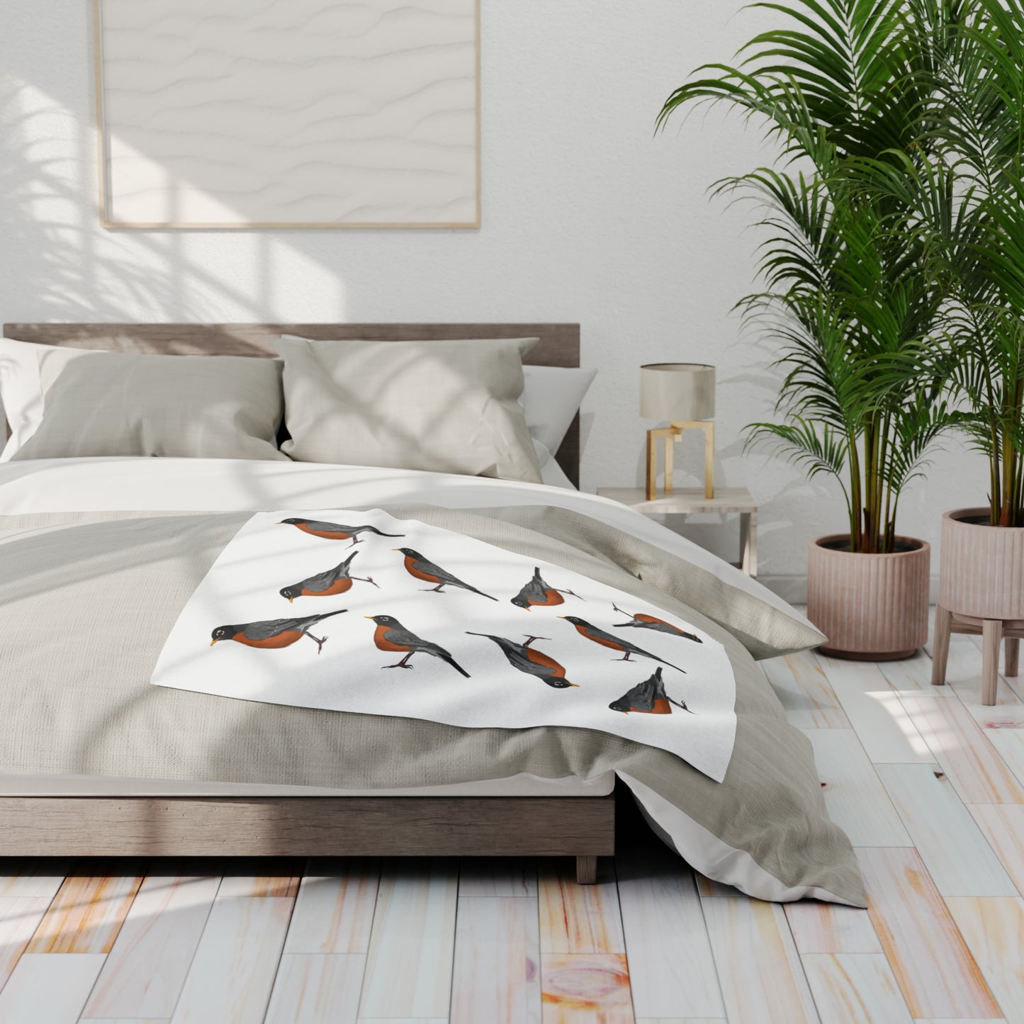 American Robin Bird Arctic Fleece Blanket White