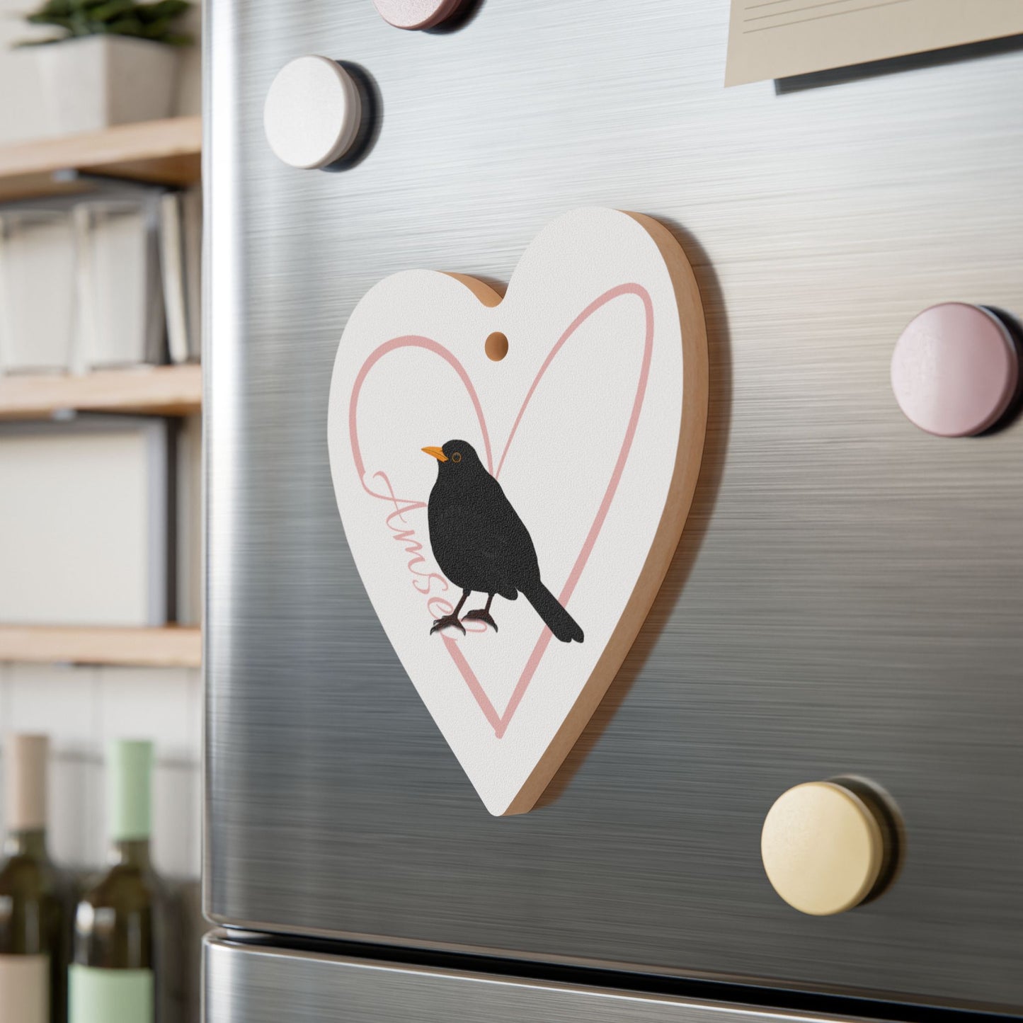Amsel Ornament Herz aus Holz mit Vogelmotiv für Vogelfreunde