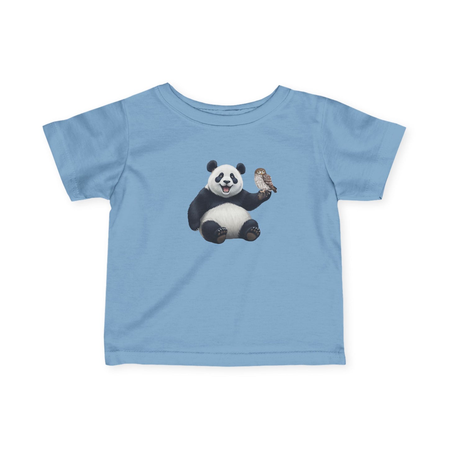 Fröhlicher Panda mit Eule Vogel Tiermotiv T-Shirt für Babys und Kleinkinder