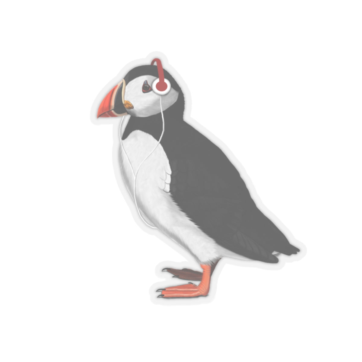 Puffin Bird with Music Headphones Sticker