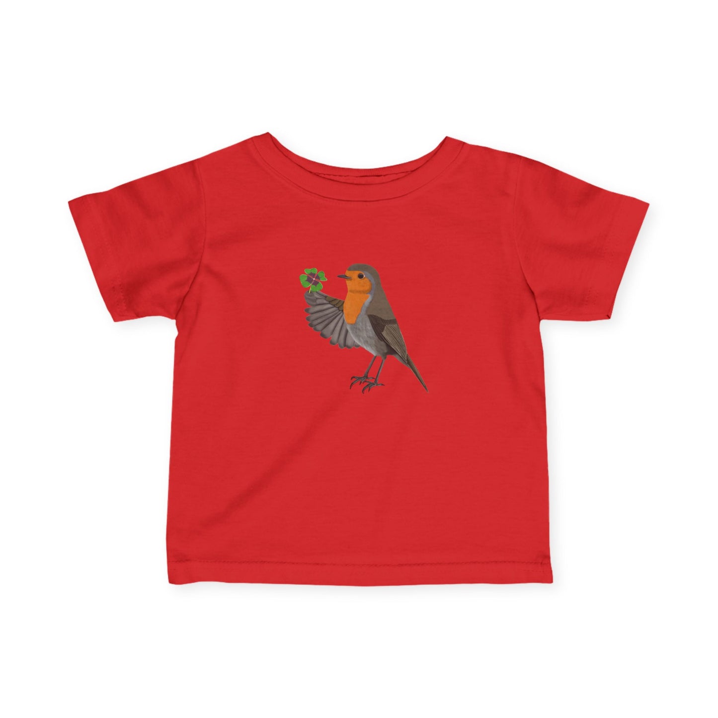 Süßes Rotkehlchen mit Glücksklee Vogel Tiermotiv T-Shirt für Babys und Kleinkinder